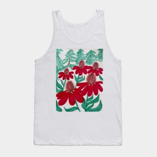 Red Spikey Flowers Tank Top